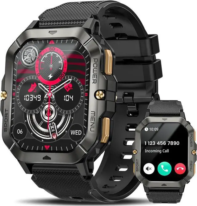 Main image of Men's Military Smartwatch (Answer/Dial), 2.02-Inch Fitness Smartwatch for Android and iPhone, Waterproof Fitness Tracker with Blood Pressure/Heart Rate/Sleep/100+ Sports Mode, Men's Watch