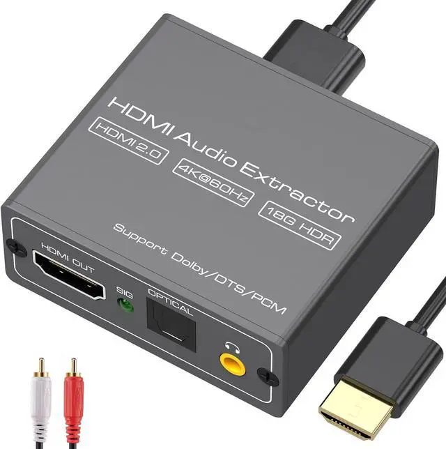 Main image of 4K60Hz HDMI Audio Extractor Splitter Converter to Optical and 3.5mm and AUX Adapters Support 2.0 and 18Gpbs Bandwidth Digital DTS PCM HDR10