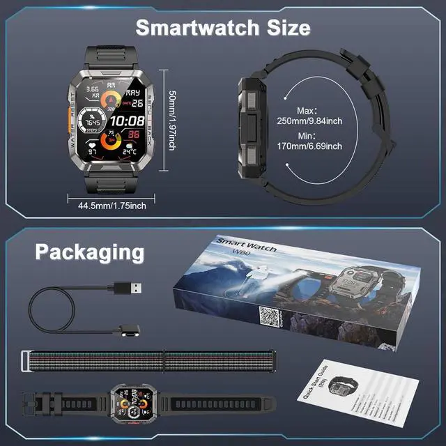 Alt view image 3 of 7 - Men's Military Smartwatch (Answer/Dial), Outdoor Sports Smartwatch with Flashlight/100 Day Battery/Compass/Heart Rate/SpO2/Sleep Monitor/2 Straps, Fitness Tracker for iPhone/Android Phones