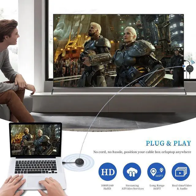 Alt view image 6 of 7 - Wireless HDMI G9R Pro- One Transmitter and Four Receivers - Extender Kit, Wireless Sync Expansion, 50M/165FT 5.8G/2.4G @60Hz, Plug and Play - Streams Video from Laptop to Multiple TVs/Monitors