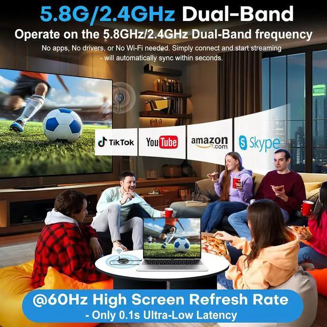 Alt view image 7 of 7 - Wireless HDMI G9R Pro- One Transmitter and Four Receivers - Extender Kit, Wireless Sync Expansion, 50M/165FT 5.8G/2.4G @60Hz, Plug and Play - Streams Video from Laptop to Multiple TVs/Monitors