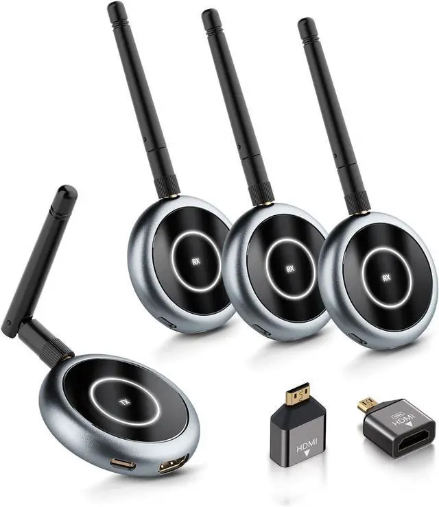 Main image of Wireless HDMI Transmitter and 3 Receivers, 165FT (50M) Plug and Play HDMI Wireless Multi-TV Extender with Application Mirroring, 5.8G@60Hz for Streaming from Laptops, Cameras, TV Boxes, Neflix to Disp