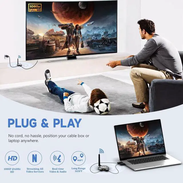 Alt view image 4 of 7 - Wireless HDMI Transmitter and 3 Receivers, 165FT (50M) Plug and Play HDMI Wireless Multi-TV Extender with Application Mirroring, 5.8G@60Hz for Streaming from Laptops, Cameras, TV Boxes, Neflix to Disp