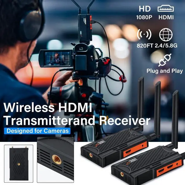 Alt view image 3 of 7 - Wireless HDMI Transmitter and Receiver, 250m (820ft) HDMI Extender Kit with HDMI Loop Out, 2.4/5.8GHz 1080P Full HD for streaming from DSLR, Laptop, Netflix, YouTube