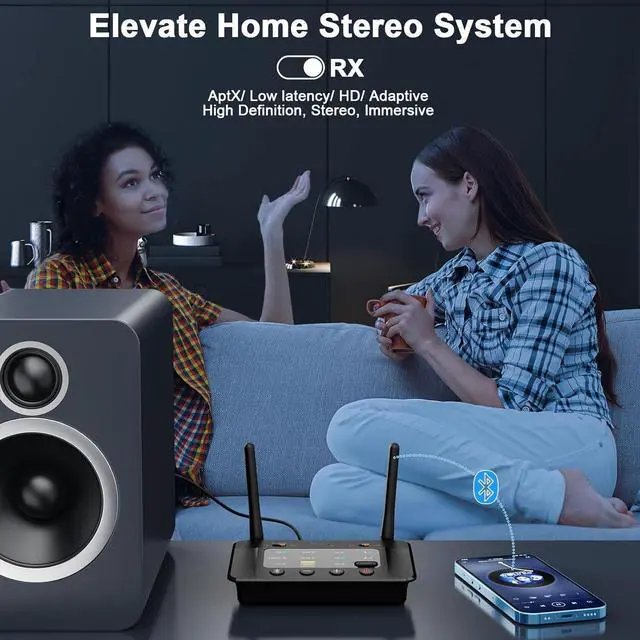 Alt view image 4 of 7 - TV Bluetooth Transmitter, Upgraded USB Driver, Bluetooth 5.3, DAC Chip, Dual Device Connection, Long Range, aptX HD/LL/AD, Optical/AUX/RCA, Bluetooth Receiver and Adapter for TV/PC/Home Stereo