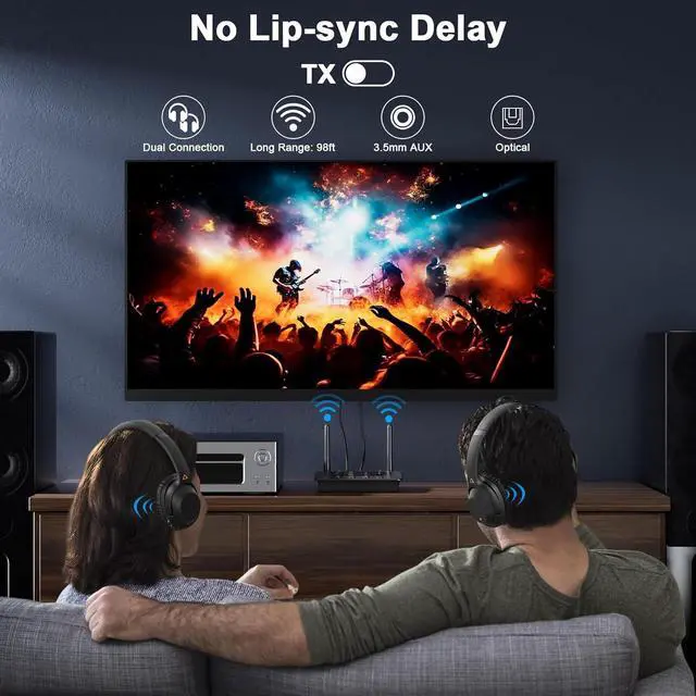 Alt view image 6 of 7 - TV Bluetooth Transmitter, Upgraded USB Driver, Bluetooth 5.3, DAC Chip, Dual Device Connection, Long Range, aptX HD/LL/AD, Optical/AUX/RCA, Bluetooth Receiver and Adapter for TV/PC/Home Stereo