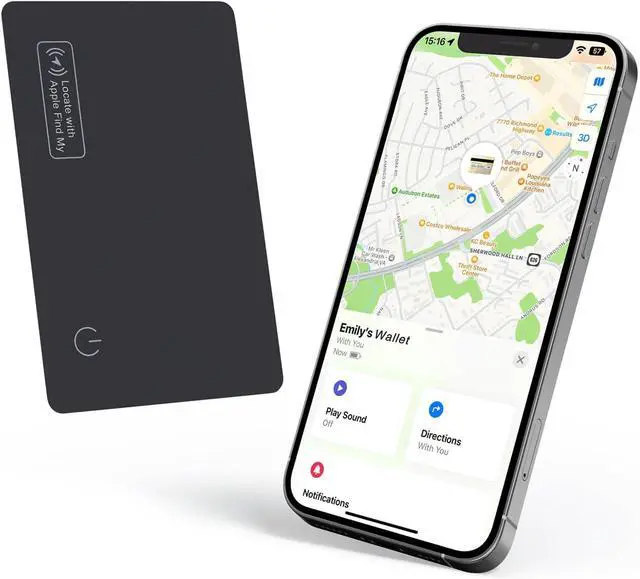 Main image of Wallet Tracking Card, Rechargeable Slim Finder for Apple Find My (iOS only), Luggage Tag Item Locator, Passport, Phone, IP68 Water Resistant