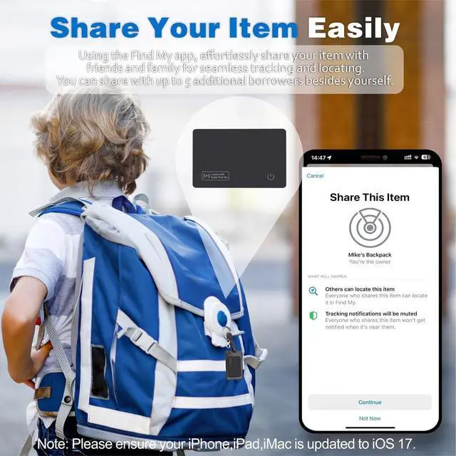 Alt view image 3 of 7 - Wallet Tracking Card, Rechargeable Slim Finder for Apple Find My (iOS only), Luggage Tag Item Locator, Passport, Phone, IP68 Water Resistant
