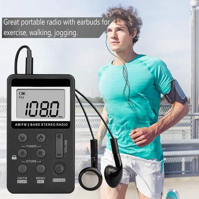 Alt view image 4 of 6 - Personal AM/FM Pocket Radio Portable, Mini Digital Tuner Walkman Radio with Rechargeable Battery, Headphones, Lock Screen for Walking/Jogging/Gym/Camping Electronics