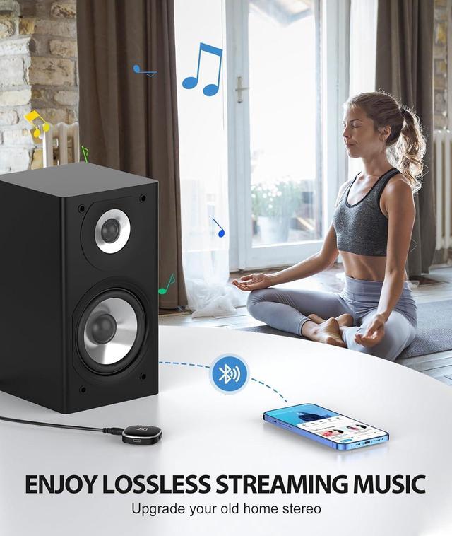 Alt view image 7 of 7 - AUX In-Car Bluetooth Adapter, [LED Screen] Bluetooth 5.3 Receiver for Speakers/Home Stereo/Corded Headphones, 3.5mm Wireless Audio Receiver for Hands-Free Calling/Music, Dual Connectivity