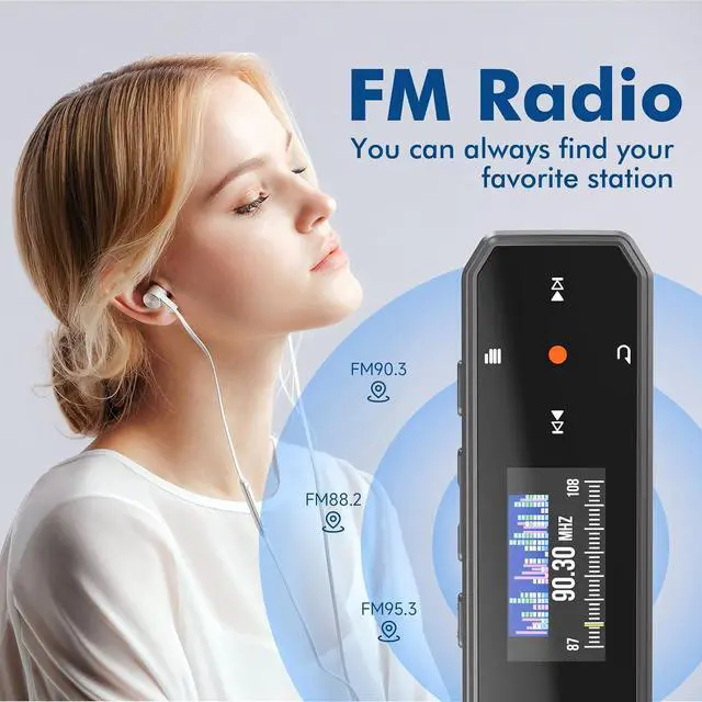 Alt view image 2 of 7 - 64GB Type-C USB MP3 Player with Bluetooth 5.3, Clip Portable Music Player with FM Radio, Voice Recorder, Exercise Pedometer, Digital Audio Random Playback A-B Repeat, Supports Cell Phone File Transfer