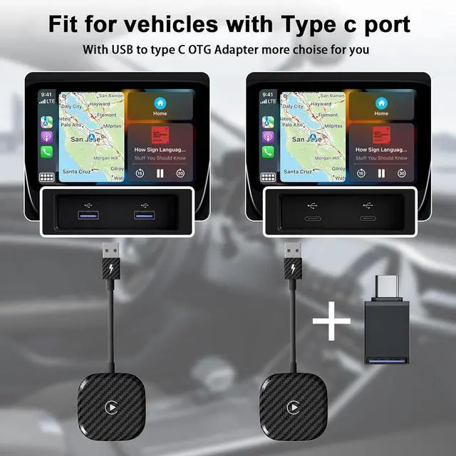 Alt view image 2 of 7 - Wireless CarPlay Adapter for Apple iPhone, Wireless Carplay USB Dongle Converter Wired Carplay to Wireless, Supports Online Updates Plug and Play, Suitable for Car Built-in Wired CarPlay (Carbon)