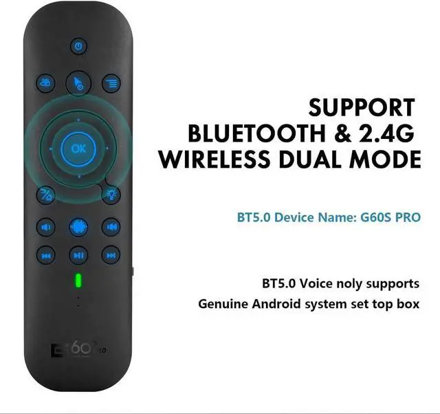 Alt view image 3 of 7 - Bluetooth Voice Remote with Keyboard, Air Mouse, Backlight, Rechargeable, 2.4G WiFi/BT5.0 Dual Mode, IR Learning - Compatible with Nvidia Shield, PC, Projector, Android TV Box, HTPC (G60S Pro)