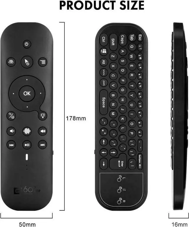 Alt view image 4 of 7 - Bluetooth Voice Remote with Keyboard, Air Mouse, Backlight, Rechargeable, 2.4G WiFi/BT5.0 Dual Mode, IR Learning - Compatible with Nvidia Shield, PC, Projector, Android TV Box, HTPC (G60S Pro)