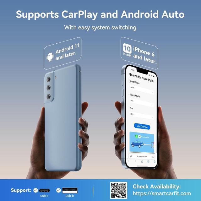 Alt view image 7 of 7 - Wireless CarPlay Adapter 2024 Upgraded, 2-in-1 Wireless CarPlay and Android Auto Adapter Converts Factory Wired CarPlay to Wireless, Plug and Play CarPlay Wireless Adapter, Compatible with iPhone/Andr