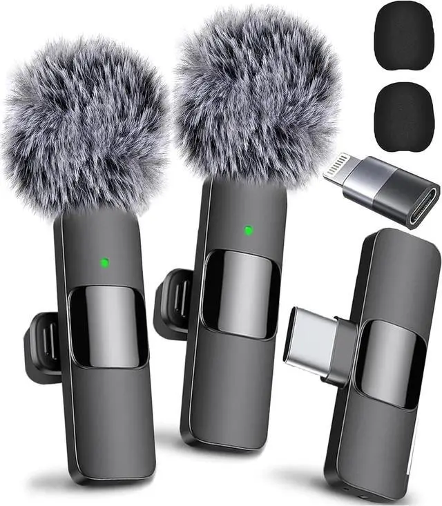 Main image of Wireless Microphone for iPhone, iPad, Android, Lavalier Microphone for Video Recording - 2-Pack iPhone Microphone Crystal Clear Recording with USB-C for Podcast Microphone, ASMR