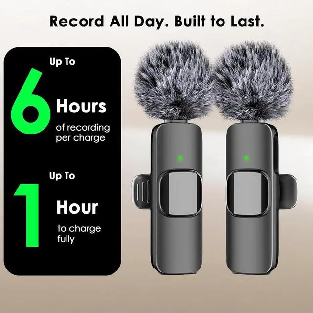 Alt view image 6 of 6 - Wireless Microphone for iPhone, iPad, Android, Lavalier Microphone for Video Recording - 2-Pack iPhone Microphone Crystal Clear Recording with USB-C for Podcast Microphone, ASMR