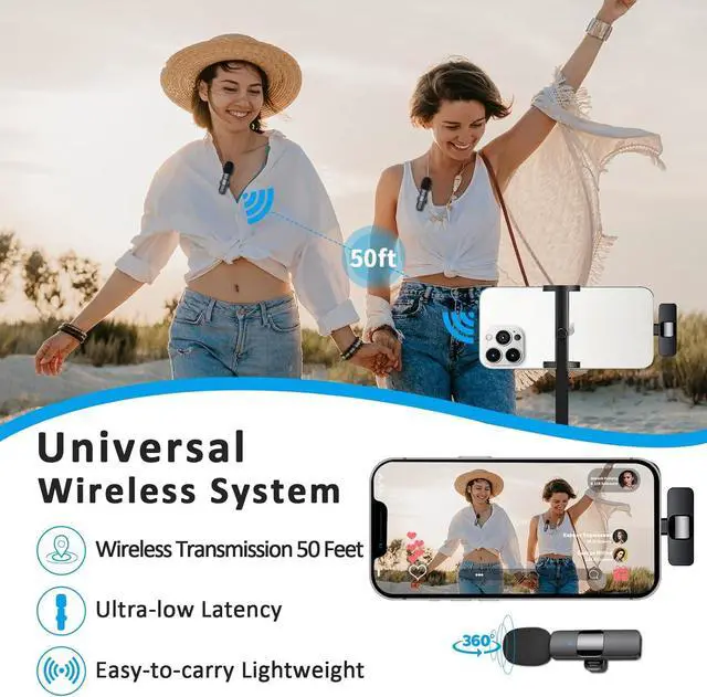 Alt view image 3 of 7 - Professional Wireless Lavalier Microphone for iPhone, iPad - Cordless Omnidirectional Condenser Recording Microphone for Interview Video Podcast Video Blog YouTube