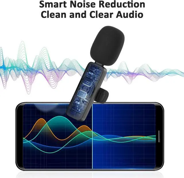 Alt view image 2 of 7 - Professional Wireless Lavalier Microphone for iPhone, iPad - Cordless Omnidirectional Condenser Recording Microphone for Interview Video Podcast Video Blog YouTube