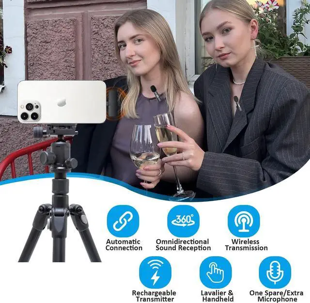 Alt view image 4 of 7 - Professional Wireless Lavalier Microphone for iPhone, iPad - Cordless Omnidirectional Condenser Recording Microphone for Interview Video Podcast Video Blog YouTube
