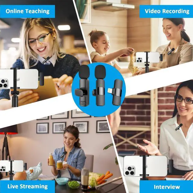 Alt view image 6 of 7 - Professional Wireless Lavalier Microphone for iPhone, iPad - Cordless Omnidirectional Condenser Recording Microphone for Interview Video Podcast Video Blog YouTube