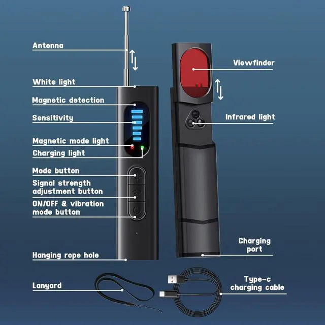 Alt view image 2 of 7 - Hidden Camera Detector, Spy Insect Camera Detector, Spy Infrared Mini Camera Detector GPS Tracker Listening Device Anti Spy Detector with 5 Modes and 5 Levels of Sensitivity for Hotel Airbnb Office Ba