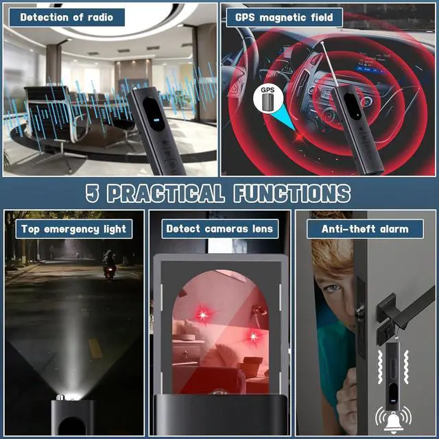 Alt view image 3 of 7 - Hidden Camera Detector, Spy Insect Camera Detector, Spy Infrared Mini Camera Detector GPS Tracker Listening Device Anti Spy Detector with 5 Modes and 5 Levels of Sensitivity for Hotel Airbnb Office Ba