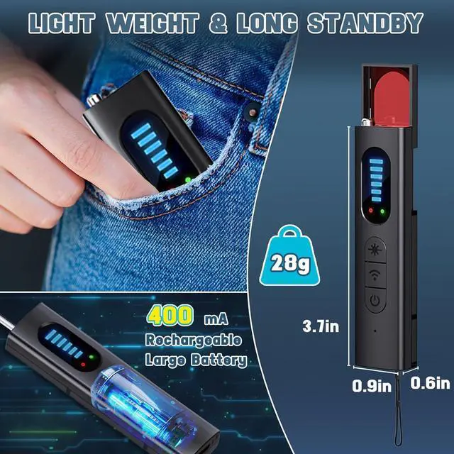Alt view image 4 of 7 - Hidden Camera Detector, Spy Insect Camera Detector, Spy Infrared Mini Camera Detector GPS Tracker Listening Device Anti Spy Detector with 5 Modes and 5 Levels of Sensitivity for Hotel Airbnb Office Ba