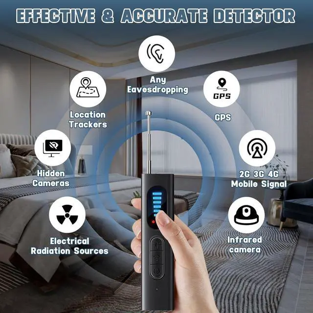 Alt view image 7 of 7 - Hidden Camera Detector, Spy Insect Camera Detector, Spy Infrared Mini Camera Detector GPS Tracker Listening Device Anti Spy Detector with 5 Modes and 5 Levels of Sensitivity for Hotel Airbnb Office Ba