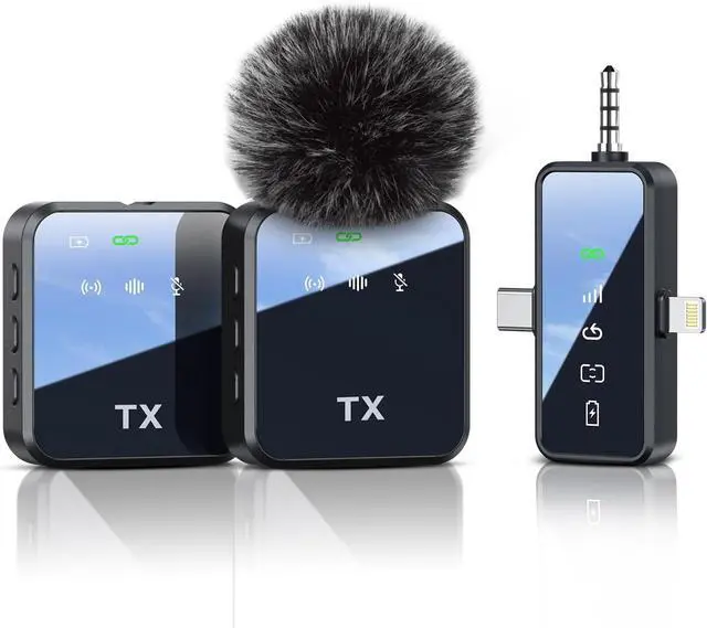 Main image of 3-in-1 Microphone for iPhone/Android/Camera, Wireless Lavalier Microphone, 328 ft. Transmission, 18 Hour Battery Life, Mini Microphone for Recording Interviews, Video Blogging, YouTube, Tiktok