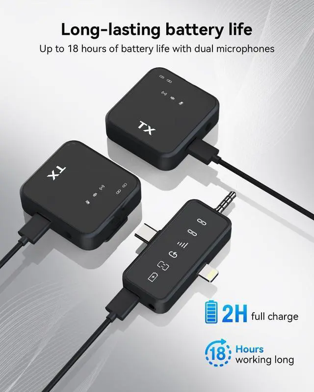 Alt view image 3 of 7 - 3-in-1 Microphone for iPhone/Android/Camera, Wireless Lavalier Microphone, 328 ft. Transmission, 18 Hour Battery Life, Mini Microphone for Recording Interviews, Video Blogging, YouTube, Tiktok