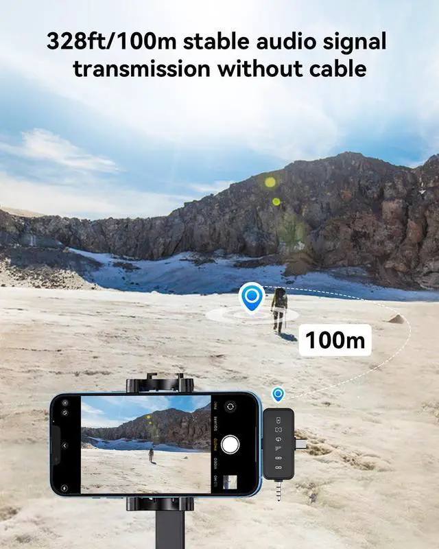 Alt view image 6 of 7 - 3-in-1 Microphone for iPhone/Android/Camera, Wireless Lavalier Microphone, 328 ft. Transmission, 18 Hour Battery Life, Mini Microphone for Recording Interviews, Video Blogging, YouTube, Tiktok