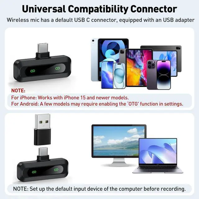 Alt view image 2 of 7 - USB C Lavalier Microphone Wireless Mini Microphone for Type-C Android Phone/Tablet/PC Video Recording Clip-on Microphone with Rotatable Clips and Noise Reduction Recording, Perfect for Vlog Tiktok You