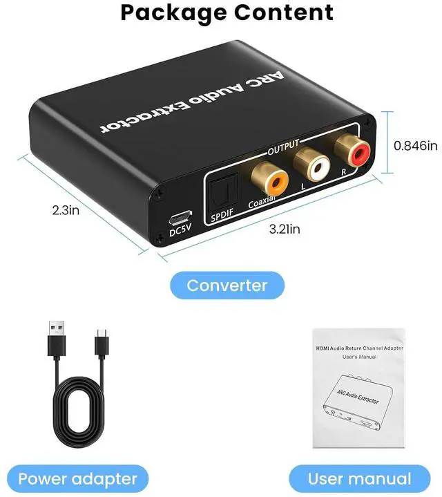 Alt view image 3 of 6 - HDMI ARC Adapter, HDMI ARC to Optical Coaxial RCA 3.5mm Jack Stereo Audio Extractor 192KHz ARC to RCA Audio Converter for HDTV Strip Speaker Amplifier