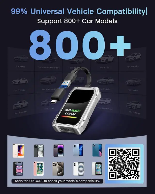 Alt view image 4 of 7 - 2025 Upgraded Wireless CarPlay Adapter for iPhone, Fastest and Stable 5G WiFi and 5.4 Bluetooth Apple CarPlay Dongle with RGB Lights, Compatible with iPhone 8+, Android Auto, 2017 Cars
