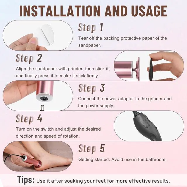 Alt view image 6 of 6 - Electric foot file to remove foot calluses remover with 60 replaceable sandpaper discs, unisex foot grinding foot tool