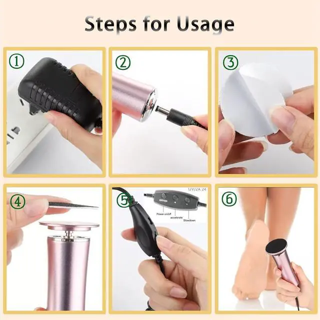 Alt view image 3 of 6 - Electric Foot Callus Remover, Smooth Pedicure Stick with 60 Grit Pads, Foot Scrubber File, Foot Pedicure Tool, Heel Scraper for Cracked Feet