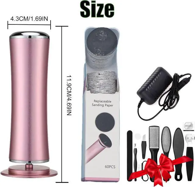 Alt view image 4 of 6 - Electric Foot Callus Remover, Smooth Pedicure Stick with 60 Grit Pads, Foot Scrubber File, Foot Pedicure Tool, Heel Scraper for Cracked Feet