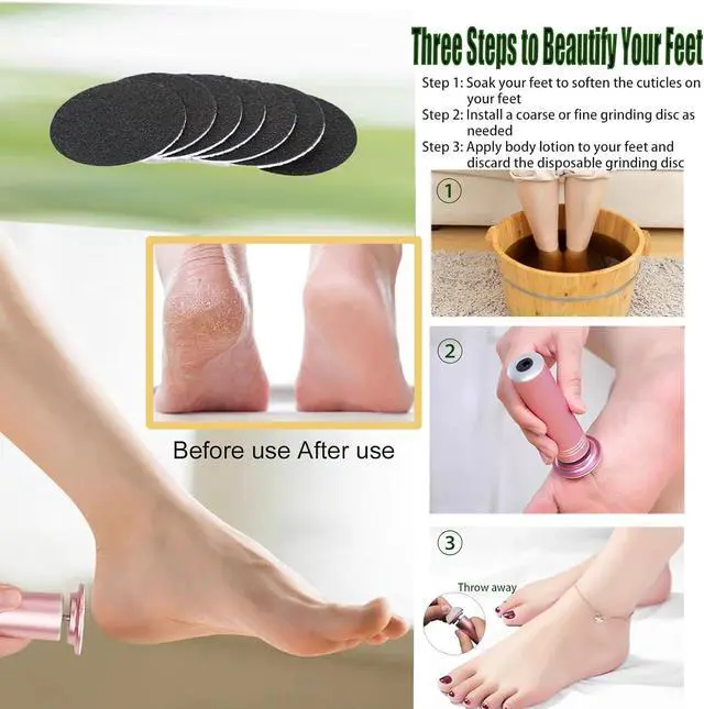 Alt view image 6 of 6 - Electric Foot Callus Remover, Smooth Pedicure Stick with 60 Grit Pads, Foot Scrubber File, Foot Pedicure Tool, Heel Scraper for Cracked Feet