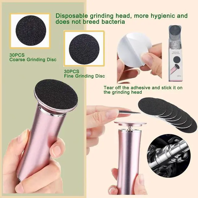 Alt view image 5 of 6 - Electric Foot Callus Remover, Smooth Pedicure Stick with 60 Grit Pads, Foot Scrubber File, Foot Pedicure Tool, Heel Scraper for Cracked Feet