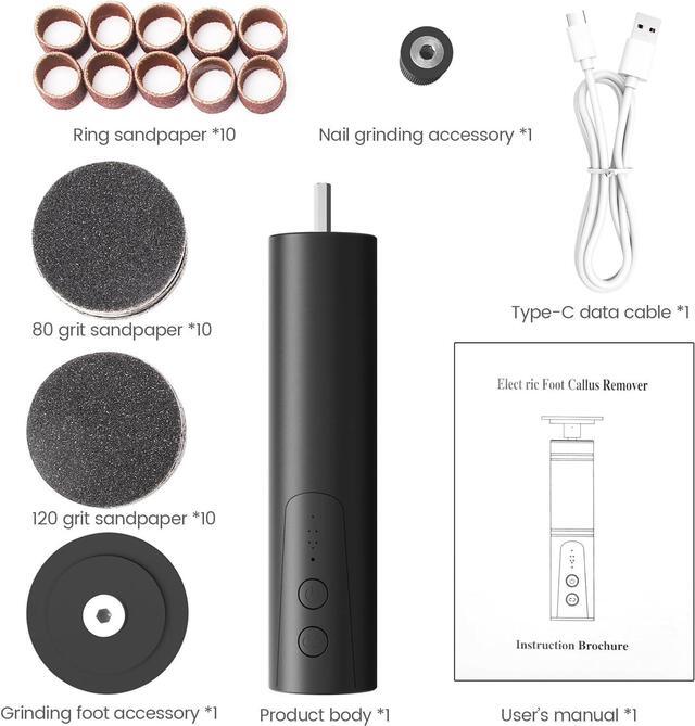 Alt view image 7 of 7 - Electric Foot Callus Remover, Electric Foot File Nail Grinder 2 in 1, Rechargeable Professional Foot Grinder Tool for Dry Dead Skin on Feet with Sandpaper Disc, 6 Speed Adjustable