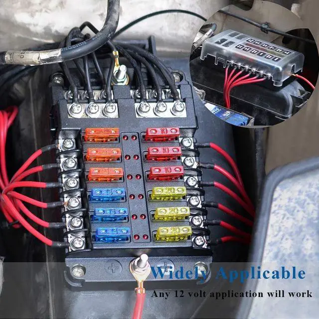 Alt view image 2 of 7 - Marine Fuse Block Panel with LED Warning Indicator Moisture Shield - 12 Circuits with Negative Bus Fuse Holder Holder Screws for Automotive Marine RV Trucks DC 12-24V, Includes Fuse