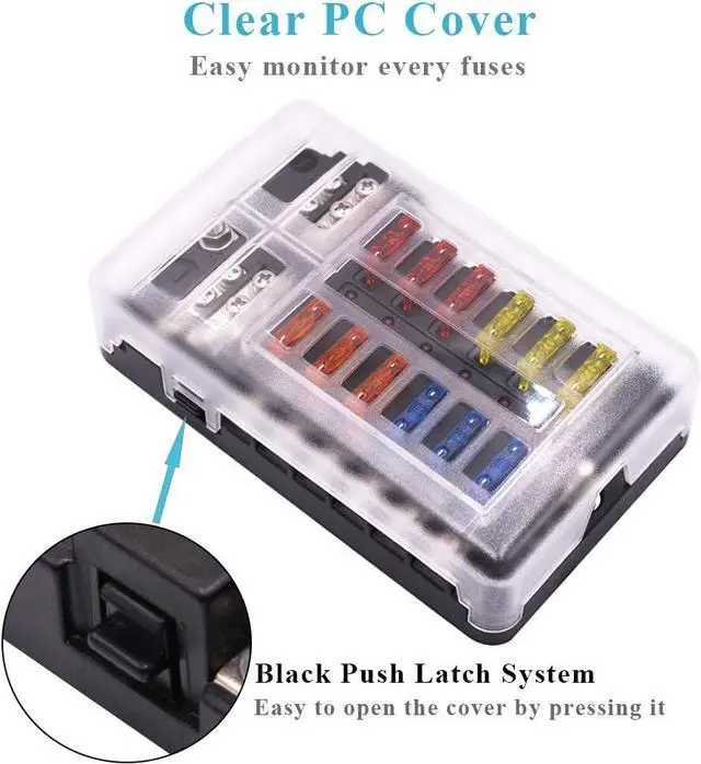 Alt view image 5 of 7 - Marine Fuse Block Panel with LED Warning Indicator Moisture Shield - 12 Circuits with Negative Bus Fuse Holder Holder Screws for Automotive Marine RV Trucks DC 12-24V, Includes Fuse