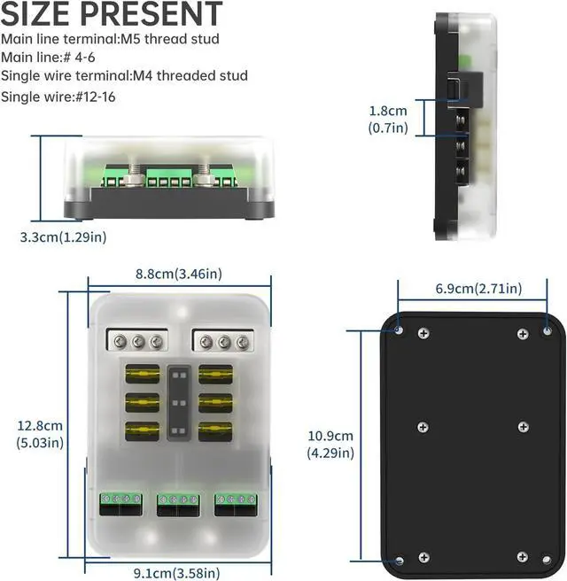 Alt view image 5 of 6 - 12V Fuse Block with Relay, Automotive 6-Circuit Fuse and Relay Block with ACC Interface, General Purpose Fuse Block and Relay Kit for Cars, Trucks, Marine