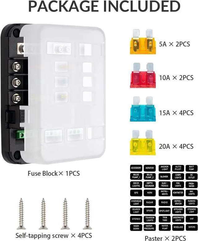 Alt view image 6 of 6 - 12V Fuse Block with Relay, Automotive 6-Circuit Fuse and Relay Block with ACC Interface, General Purpose Fuse Block and Relay Kit for Cars, Trucks, Marine