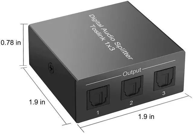Alt view image 3 of 7 - 3-Port Toslink Splitter with Fiber Optic Cables (1 in 3 out) Premium Digital Fiber Optic Audio Splitter Aluminum SPDIF Toslink Fiber Optic Audio Splitter Dolby Digital DTS 5.1 PCM Stereo Support LPCM