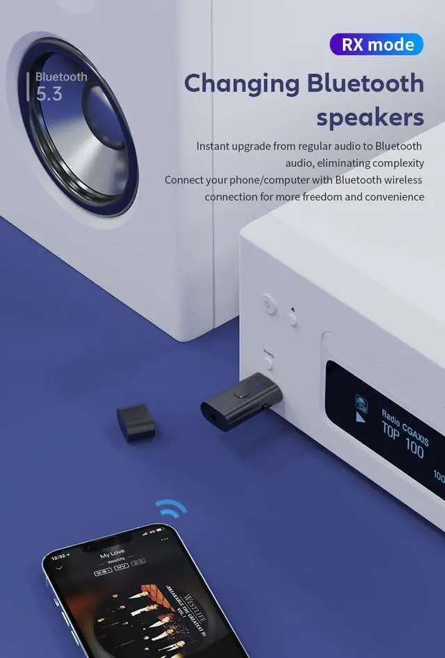 Alt view image 3 of 7 - 5.3 Transceiver 2-in-1 BT Receiver, USB Bluetooth Adapter, Wireless Audio Adapter, Low Latency, USB Powered for TV/PC Home/Car Audio Systems