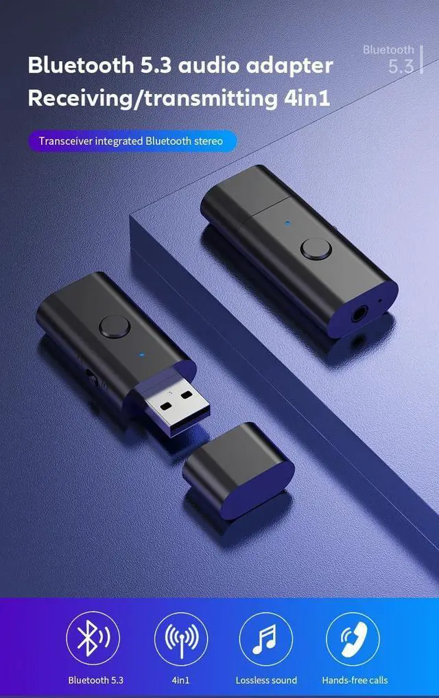 Alt view image 6 of 7 - 5.3 Transceiver 2-in-1 BT Receiver, USB Bluetooth Adapter, Wireless Audio Adapter, Low Latency, USB Powered for TV/PC Home/Car Audio Systems
