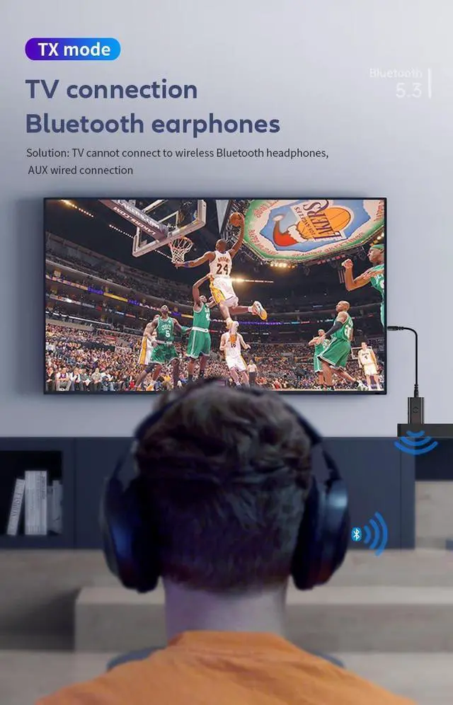 Alt view image 7 of 7 - 5.3 Transceiver 2-in-1 BT Receiver, USB Bluetooth Adapter, Wireless Audio Adapter, Low Latency, USB Powered for TV/PC Home/Car Audio Systems