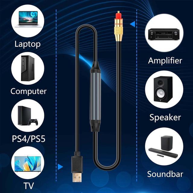 Alt view image 7 of 7 - USB to Optical Audio Adapter USB A to Optical Audio SPDIF Port Connection 2M/6.5FT Jack Audio Converter Cable for PC Laptop to Optical Audio Box